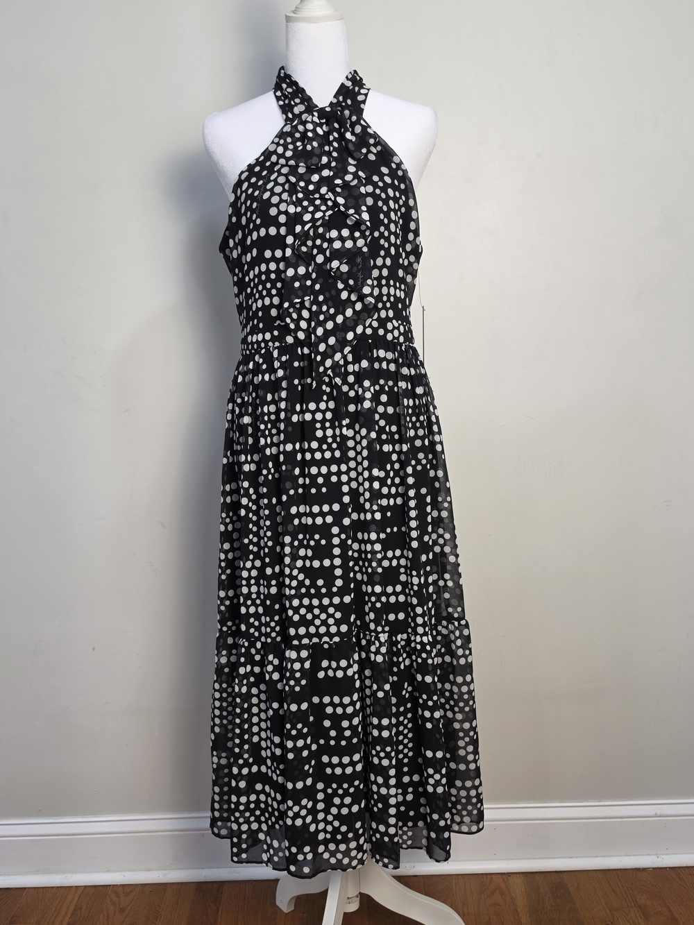 Karl Lagerfeld Black and White Polka Dot Halter Midi Dress - Picture 4 of 13